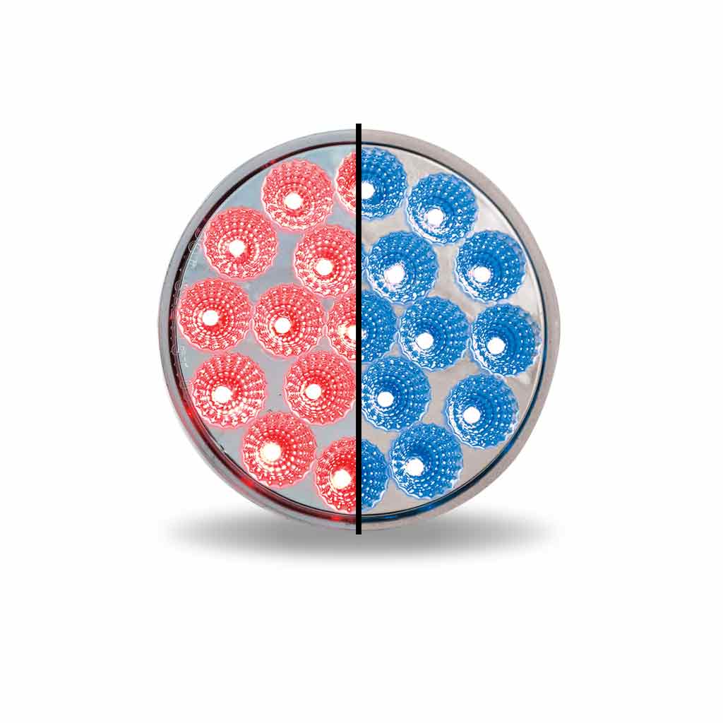 4″ Red Stop, Turn & Tail to Blue Auxiliary Round LED Light – 19 Diodes