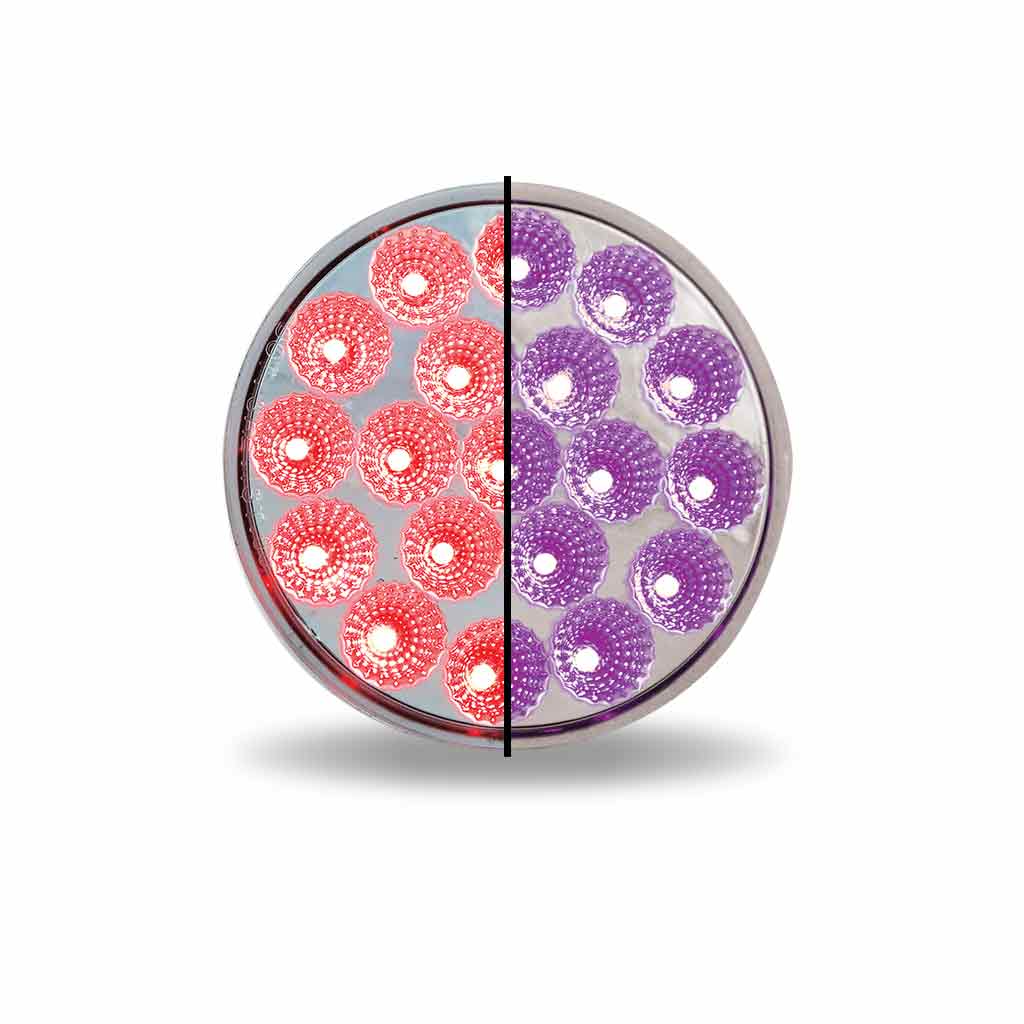 4″ Red Stop, Turn & Tail to Purple Auxiliary Round LED Light – 19 Diodes