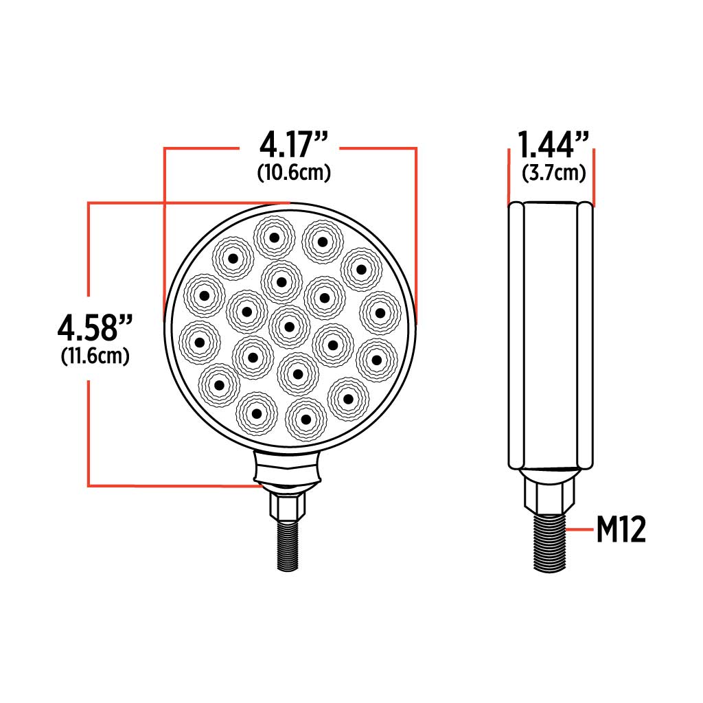 Clear Amber/Red Turn & Marker Double Face Round Reflector LED Light – 38 Diodes