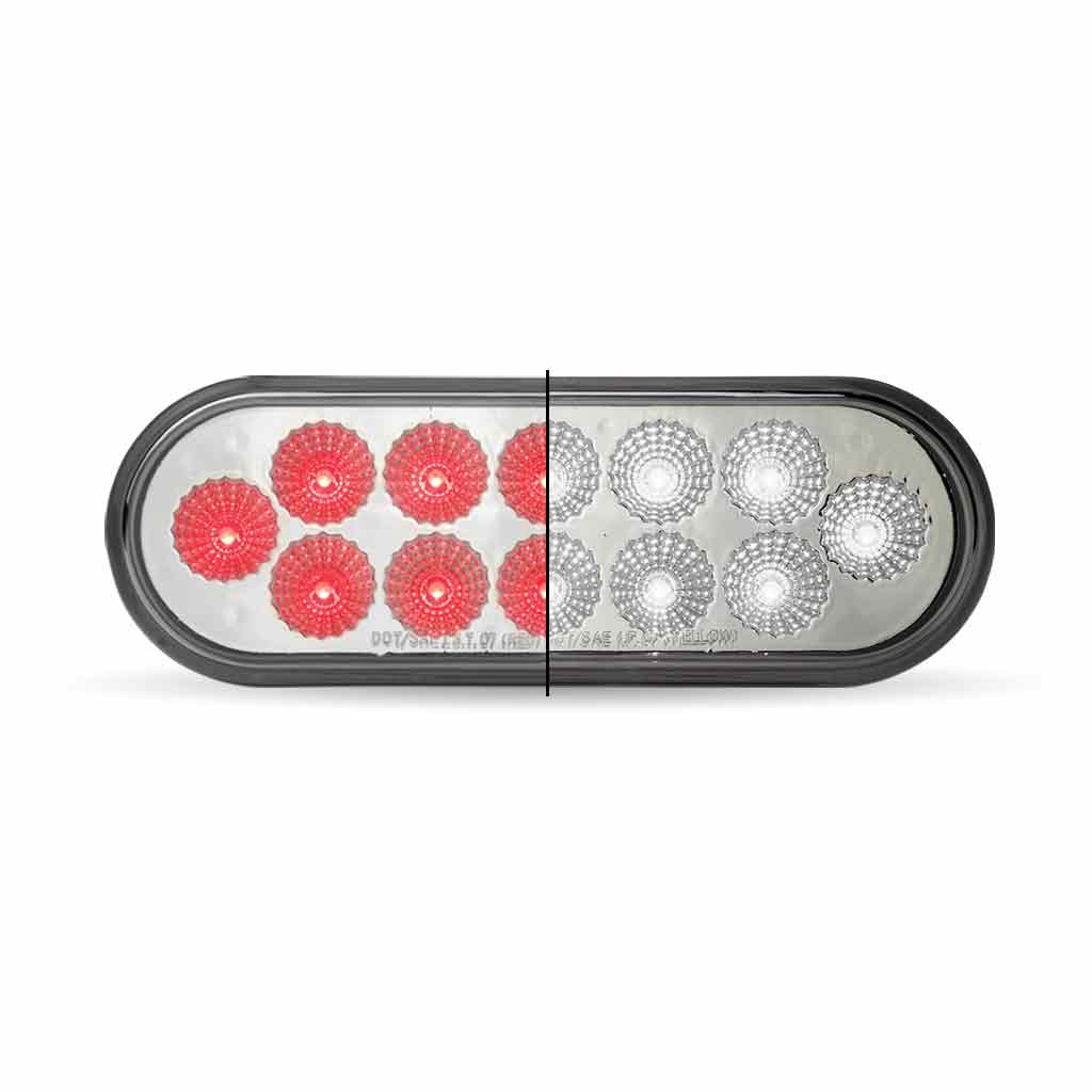 6″ Red Stop, Turn & Tail to White Back Up LED Oval Light – 12 Diodes