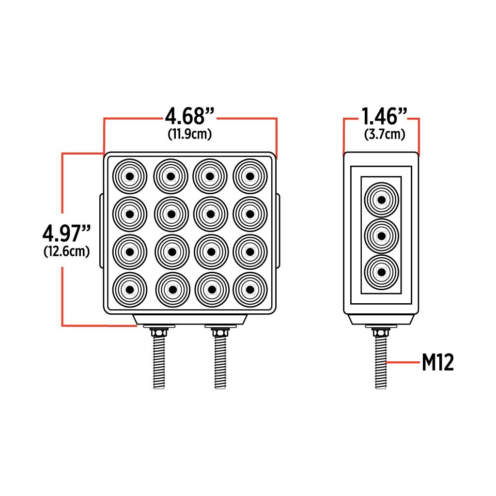 Amber/Red Turn & Marker Square Reflector Double Face LED Light – Double Post | 38 Diodes | Clear Lens