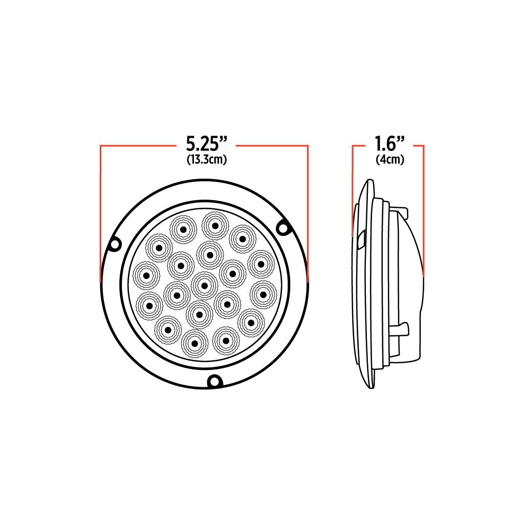 4" Clear Red Stop, Turn & Tail Round Flange Mount LED Light – 19 Diodes